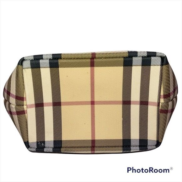 BURBERRY Mini Handbag Coated Canvas Classic Tan Check Leather Handles AUTHENTIC - Picture 4 of 11